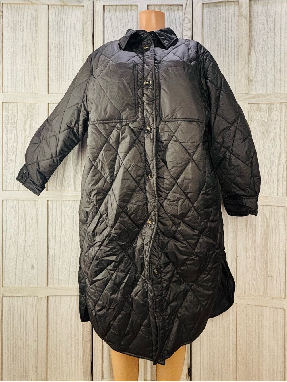 Quilted Long Puffer Coat - Black